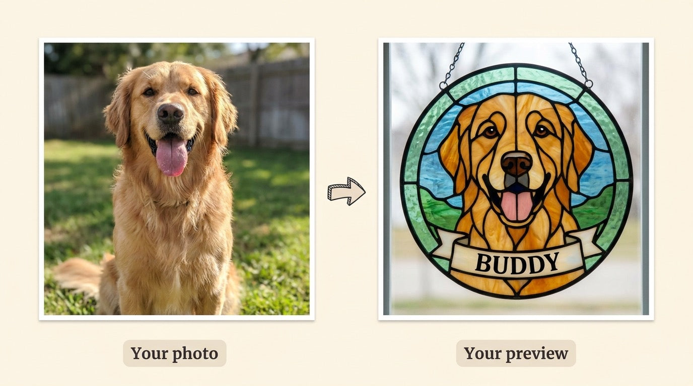 A photo transformed into a stained-glass suncatcher preview