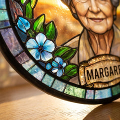 Close-up of the stained-glass craft detail