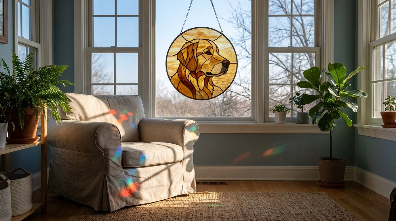 Suncatcher casting rainbow light in a sunlit room